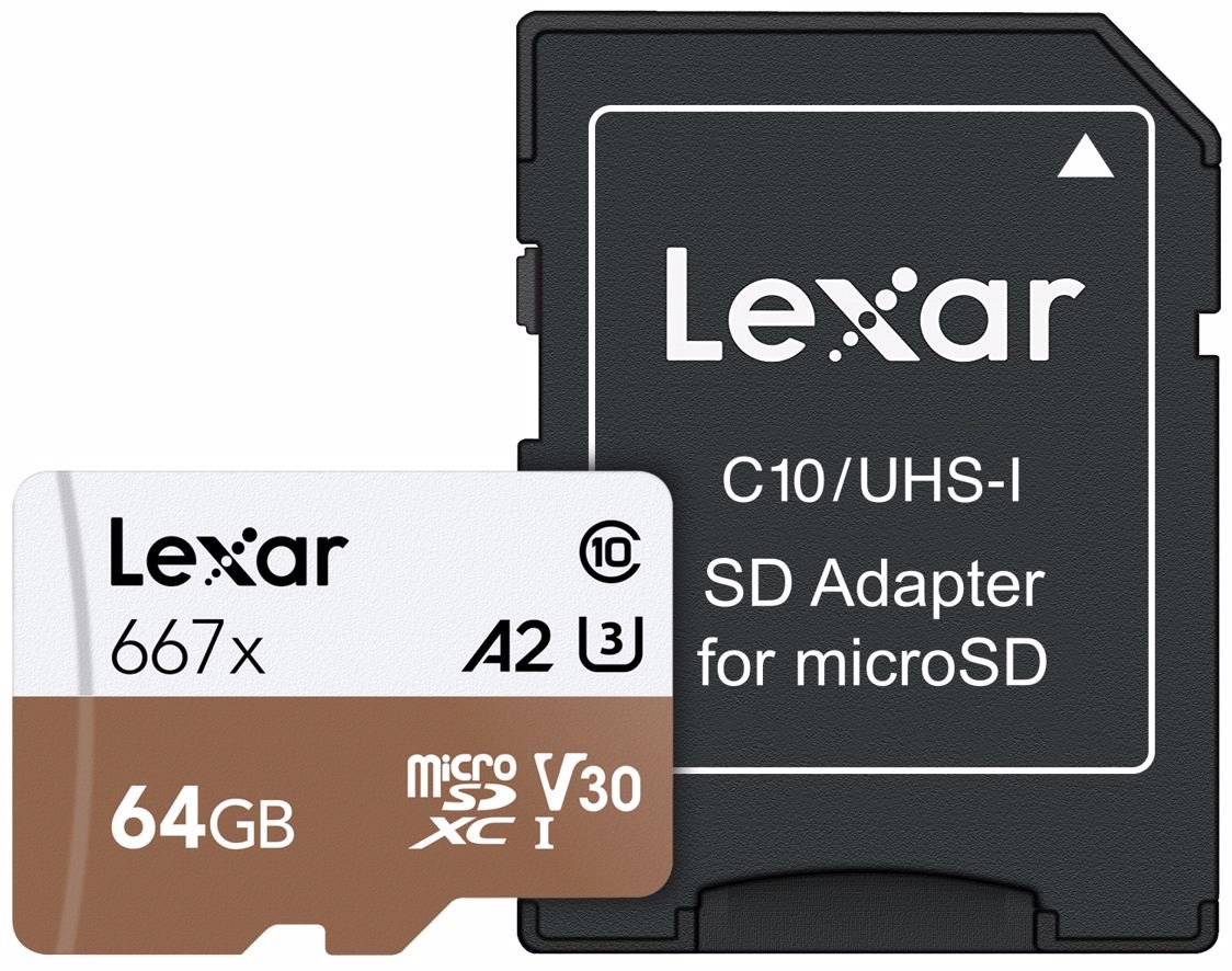 Atm.kort. LEXAR microSDXC 64GB Pro 667x U3 V30 + adapter LMS0667064G-BNANG