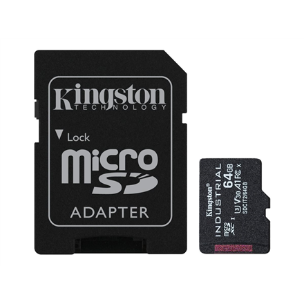 KINGSTON 64GB MICROSDXC INDUSTRIAL C10 A1 PSLC CARD + SD ADAPTER