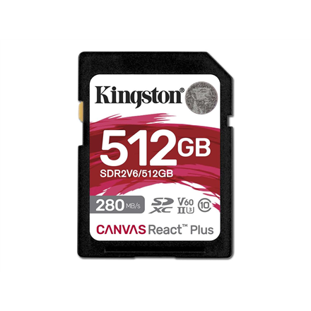 Micro SD Kingston SDXC II V60 React Plus  SDR2V6/512GB  512 GB  SDXC  Flash memory class Class 1