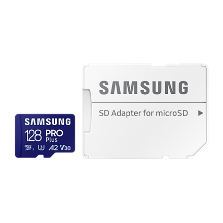 Samsung | MicroSD Card with SD Adapter | PRO Plus | 128 GB | microSDXC Memory Card | Flash memory class U3, V30, A2 | SD adapter|MB-MD128SA/EU