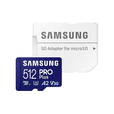 Samsung | PRO Plus microSD Card with Adapter | 512 GB | MicroSDXC | Flash memory class U3, V30, A2|MB-MD512SA/EU