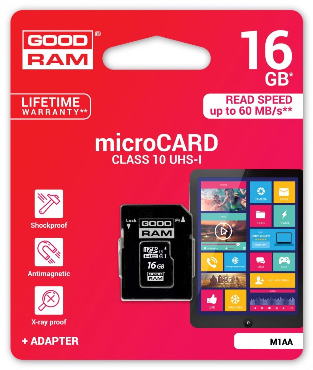 Atminties korta Goodram microSD 16Gb (class 10) + SD adapter