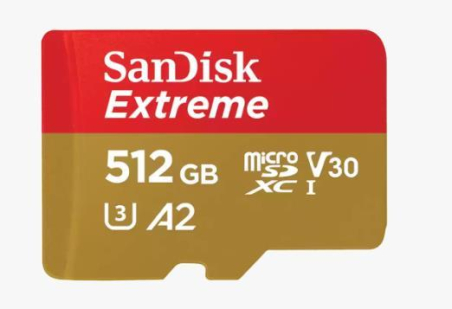 SanDisk Extreme microSDXC 512GB + SD Adapter + 1 year RescuePRO Deluxe up to 190MB/s & 130MB/s Read/Write speeds A2 C10 V30 UHS-I U3|SDSQXAV-512G-GN6MA