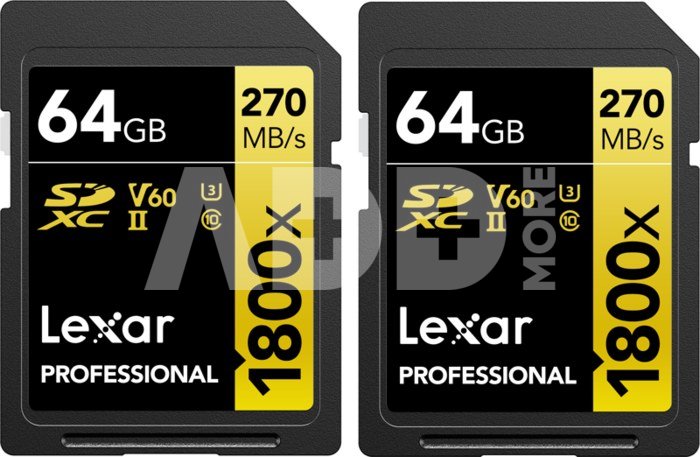 LEXAR PRO 1800X SDXC U3 (V60) UHS-II R270/W180 64GB - 2PACK