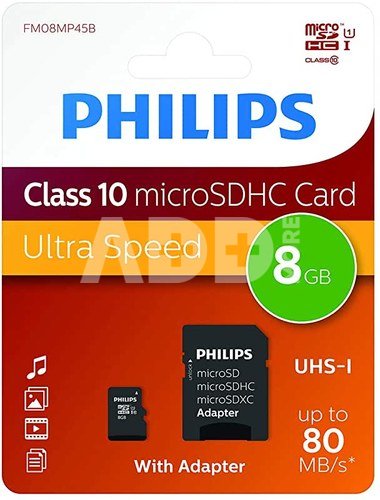 Philips MicroSDHC Card 8GB Class 10 UHS-I U1 incl. Adapter