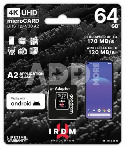 GOODRAM IRDM microSDXC 64GB V30 UHS-I U3 + adapter