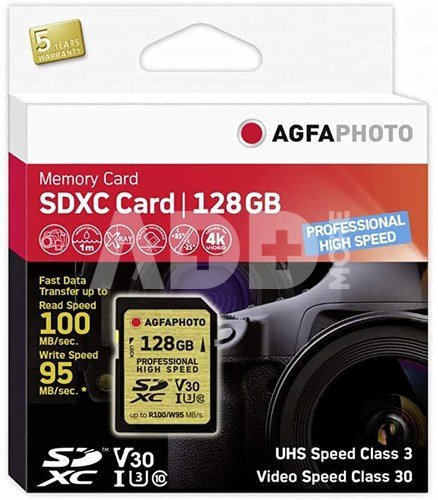 AgfaPhoto SDXC UHS I 128GB Professional High Speed U3 V30