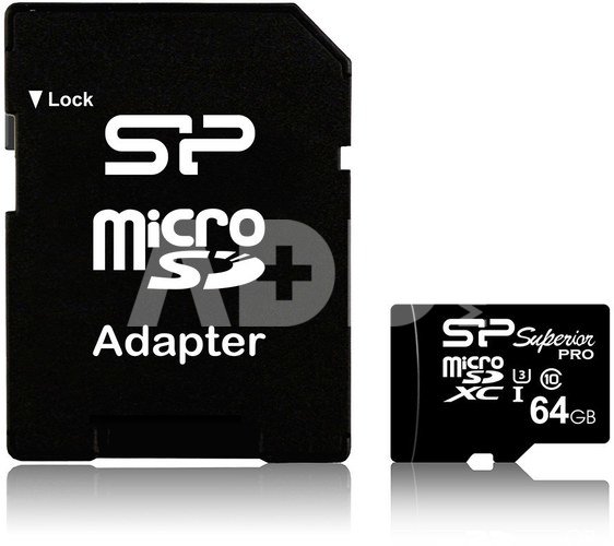 Silicon Power memory card microSDXC 64GB Superior Pro U3 + adapter