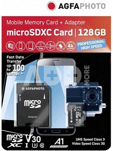 AgfaPhoto MicroSDXC UHS I 128GB Prof. High Speed U3 + Adapter