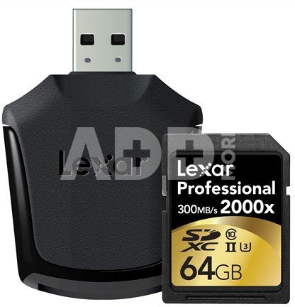 Lexar SDXC Card incl Reader 64GB 2000x Professional RDR UHS-II
