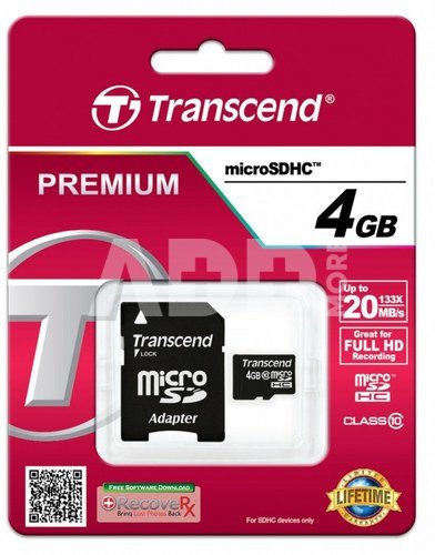 Transcend microSDHC 4GB Class 10 + SD-Adapter