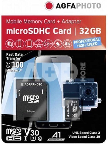 AgfaPhoto MicroSDHC UHS I 32GB Prof. High Speed U3 V30 A1