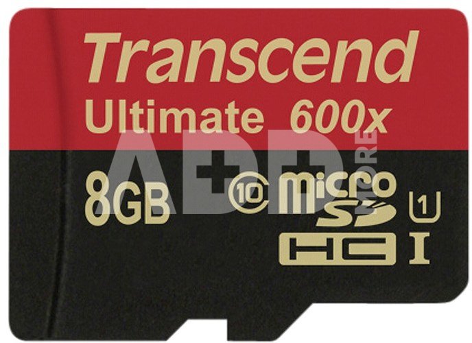 Transcend MicroSDHC 8GB + Adapteris / 600x Class 10