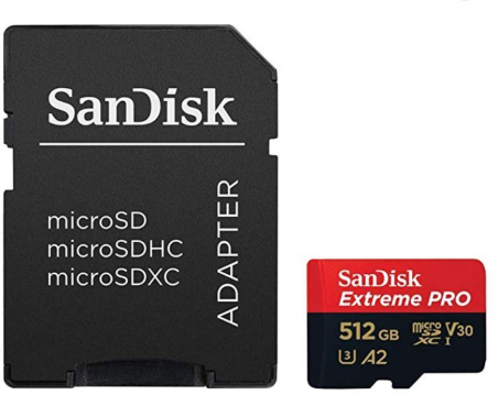 SanDisk Extreme PRO microSDXC 512GB + SD Adapter + 2 years RescuePRO Deluxe up to 200MB/s & 140MB/s Read/Write speeds A2 C10 V30 UHS-I U3|SDSQXCD-512G-GN6MA