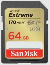 Atm.kort. SANDISK Extreme 64GB SDXC (SDSDXV2-064G-GNCIN)