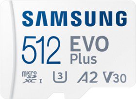 Atm.kort. SAMSUNG EVO Plus 512GB, microSD, iki 130MB/s, UHS-I, U3, A2, V30, MB-MC512KA/EU