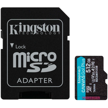 KINGSTON 512GB microSDXC Canvas Go Plus Gen4 200MB/s A2 U3 V30 Card + Adapter|SDCG4/512GB