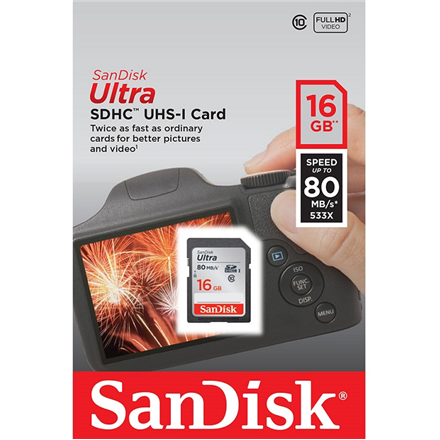 Atm.kort. SANDISK SDHC 16GB Cl.10/U1 Ultra  80MB/s