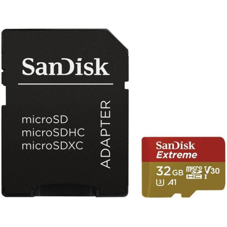SanDisk Extreme microSDHC 32GB for Action Cams and Drones + SD Adapter - 100MB/s A1 C10 V30 UHS-I U3|SDSQXAF-032G-GN6AA