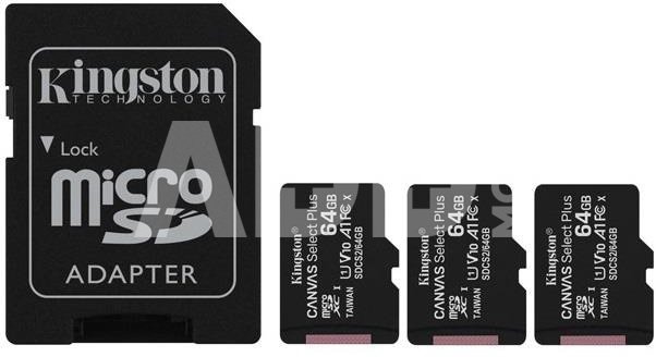 MEMORY MICRO SDXC 64GB UHS-I/3PACK SDCS2/64GB-3P1A KINGSTON