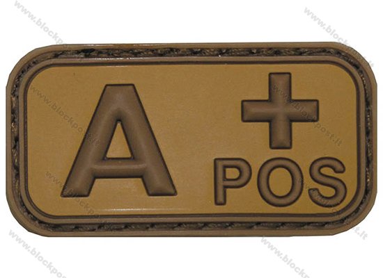 PVC antsiuvas su Velcro lipduku, kraujo grupė: A POS (chaki) .