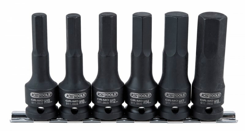 Smūginių galvučių antgalių  komplektas 1/2", ilgos,HEX 8-19m, KS Tools