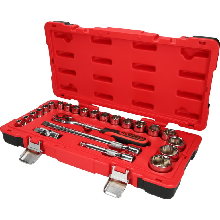 Antgalių komplektas 1/2" CHROMEplus, 24 vnt., KS Tools