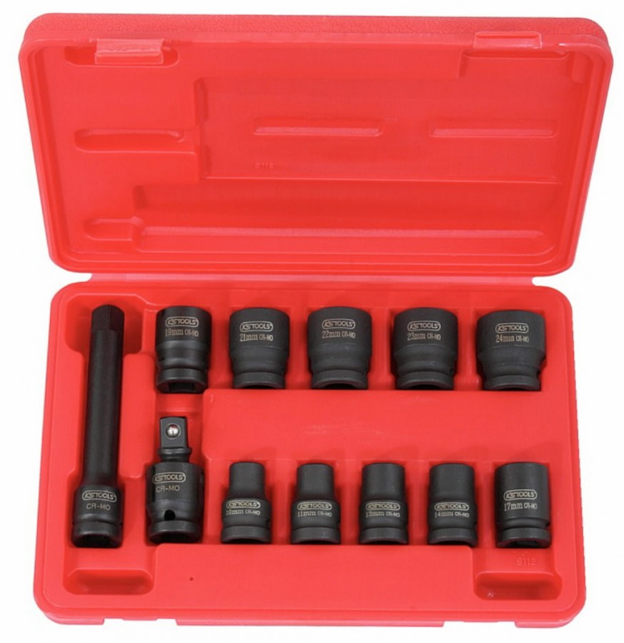 Smūginių galvučių komplektas, trumpos 1/2" 10-24mm 12-vnt, KS Tools