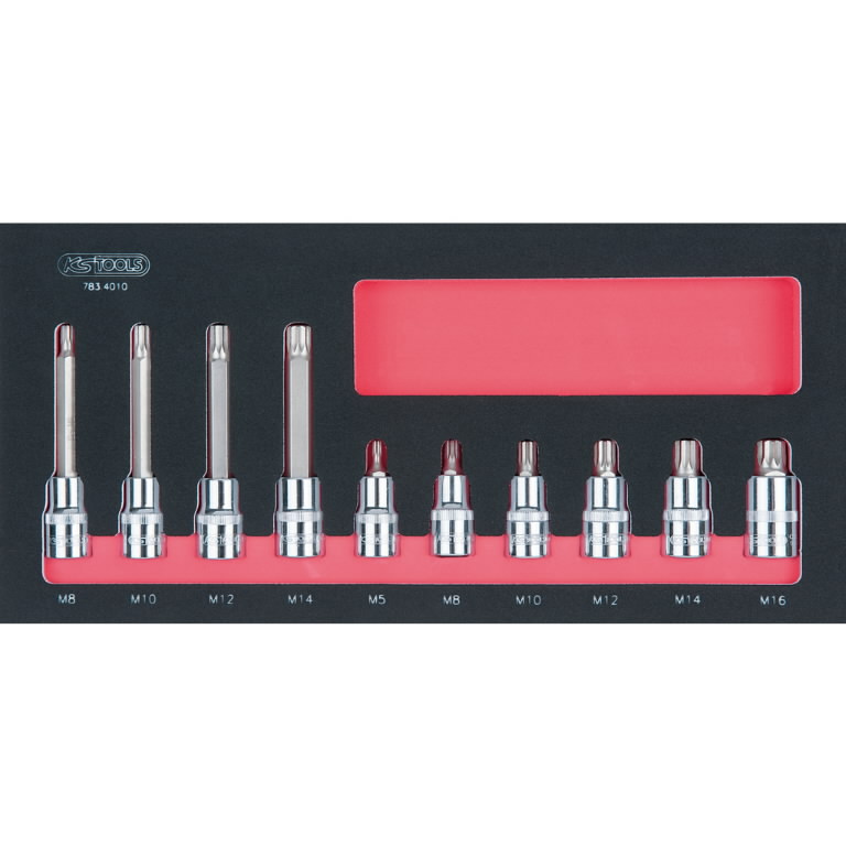 Antgalių galvučių kompl. SCS CHROMEplus  XZN 1/2" 10vnt 1/3, KS Tools