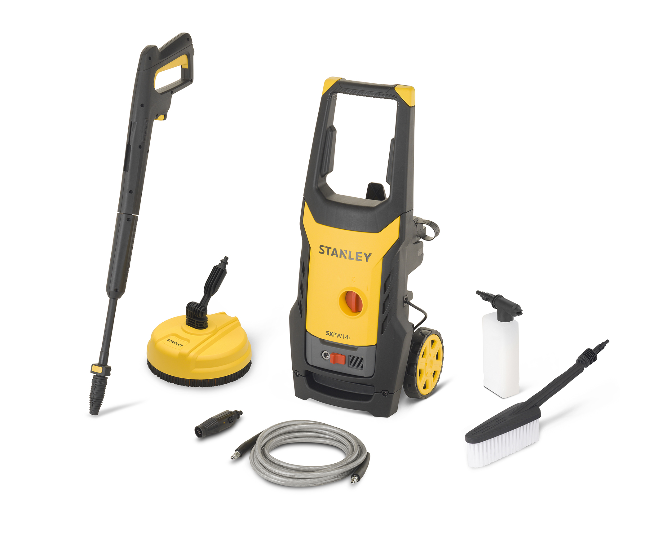 Aukšto slėgio plovimo įrenginys STANLEY SXPW14PE High Pressure Washer with Patio Cleaner (1400 W, 110 bar, 390 l/h) | Stanley 1400 W | 110 bar | 390 l