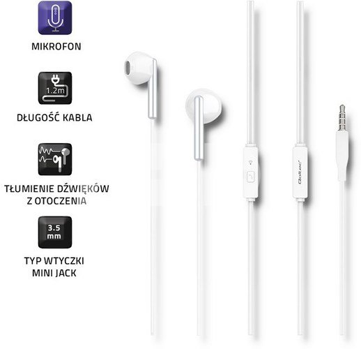 Qoltec In-ear headphone + microphone, white