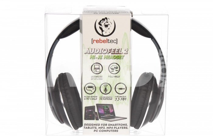 Rebeltec Stereo Headset with microphone, 4pin mini jack AUDIOFEEL2 BLACK