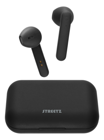 Ausinės STREETZ True Wireless, Bluetooth 5, įkrovimo dėklas 500 mAh, matinės juodos  / TWS-104|TWS-104