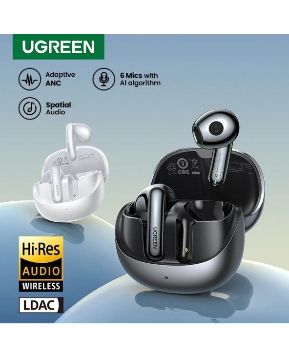 UGREEN H6 Pro belaidės „Bluetooth“ ausinės adaptyvios aktyvios triukšmą slopinančios ausinės, LDAC didelės raiškos garso ausinės
