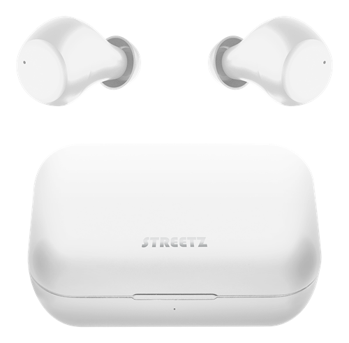 Ausinės STREETZ True Wireless, Bluetooth 5, įkrovimo dėklas 500 mAh, baltos  / TWS-111