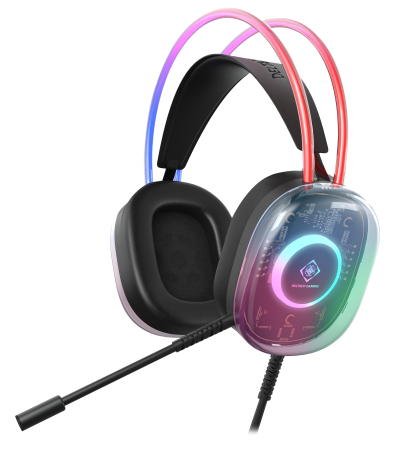 DH230 pusiau permatomos žaidimų ausinės DELTACO GAMING, RGB apšvietimas ant galvos juostos ir ausų kaušelių / GAM-186 / 4222394|GAM-186