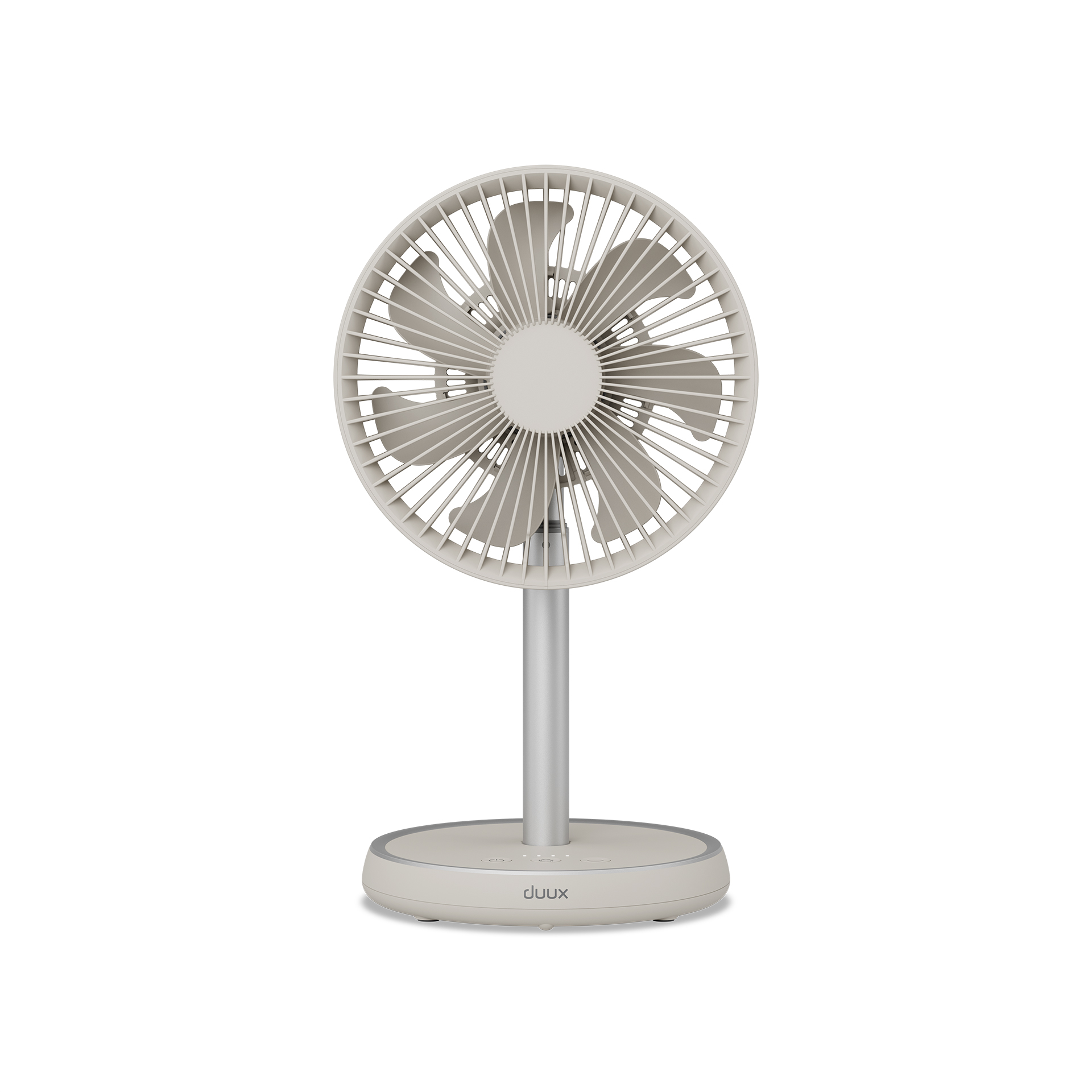 Ventiliatorius Duux Rize Flex, 21 cm skersmens, 4 greičiai, su oscilacija, 10 W, pilkšvai rudas.