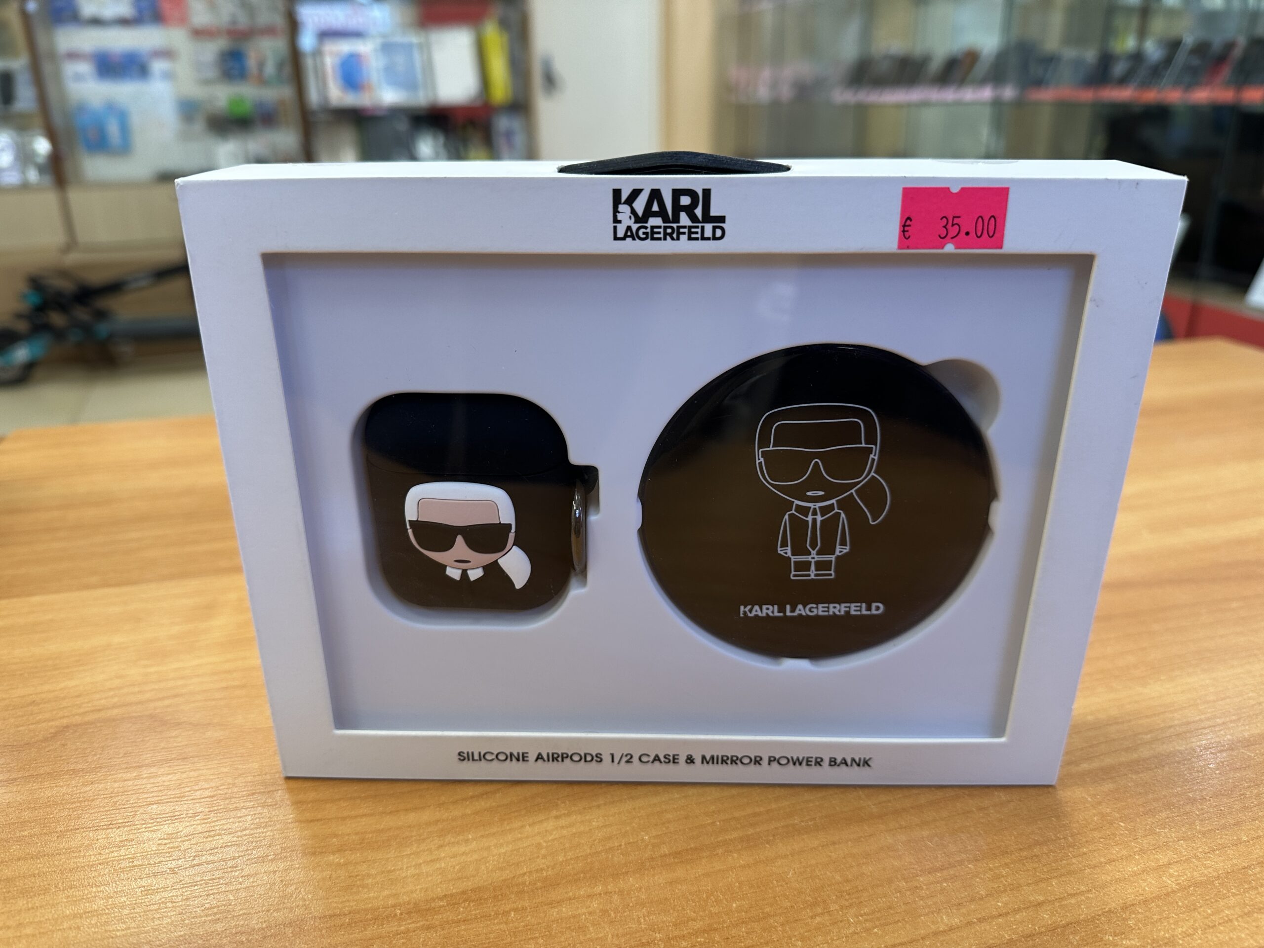 Dėklas Karl Lagerfeld AirPods 1/2 ausinėms + bevielė išorinė baterija su veidrodžiu