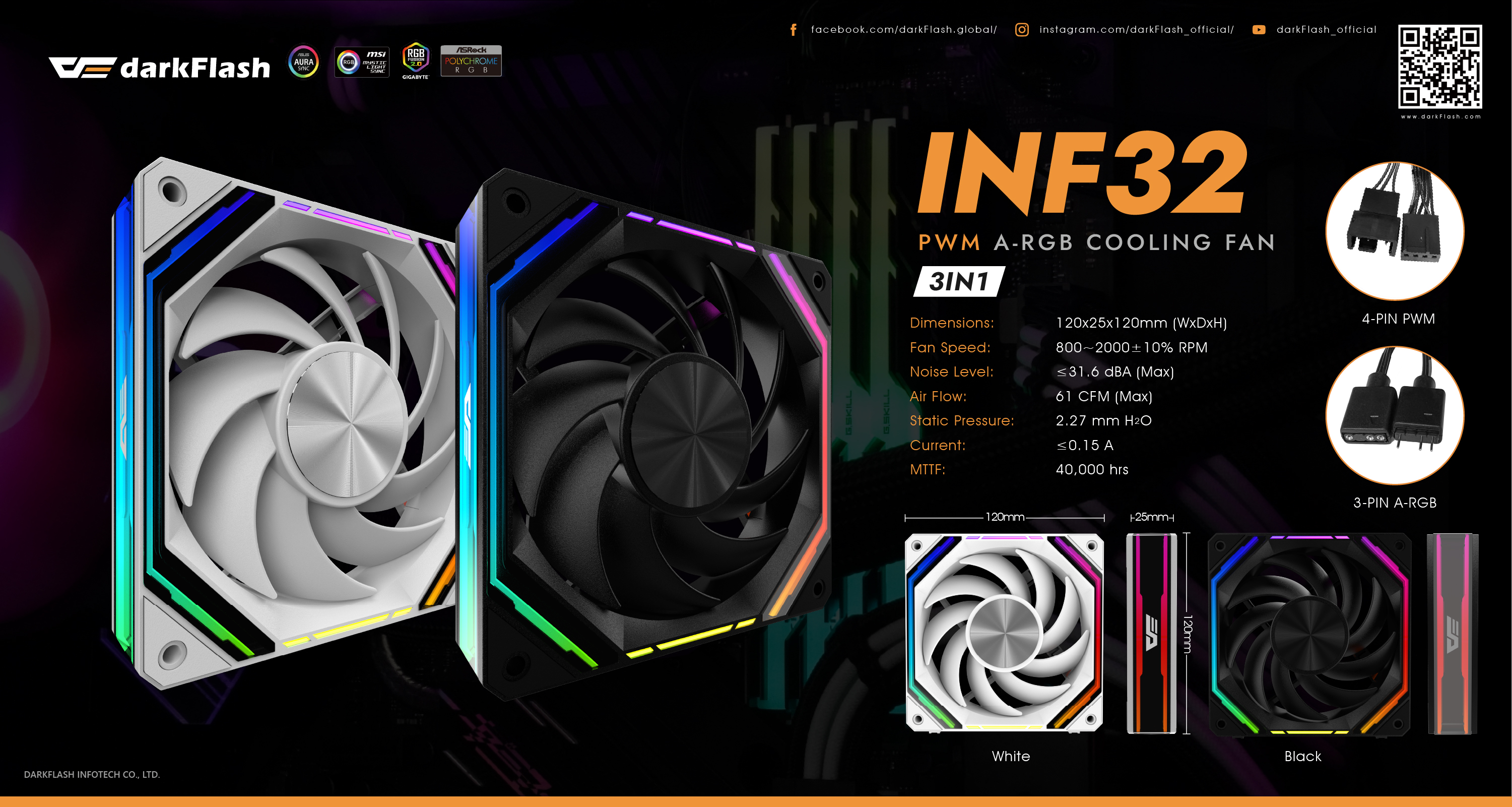 Darkflash INF32 Ventiliatorius -3 in 1 - Juodas