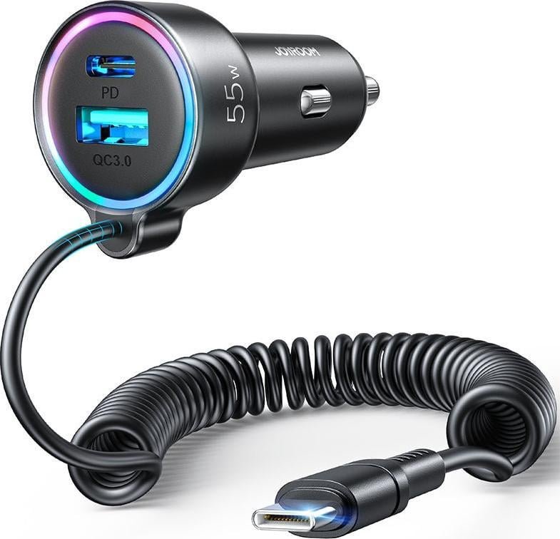 Charger Joyroom Joyroom fast car charger 3 in 1 with USB cable Type C 1.5m 55W black (JR-CL07)