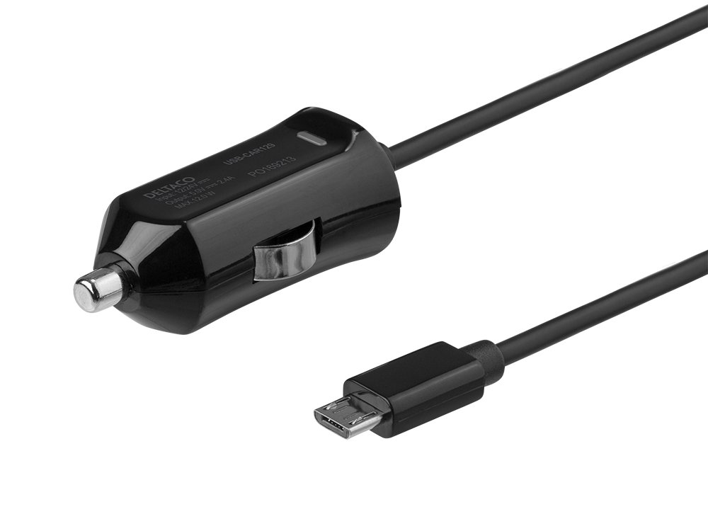 Įkroviklis DELTACO mikro USB, 2.4 A, 12 W, 1m / USB-CAR129