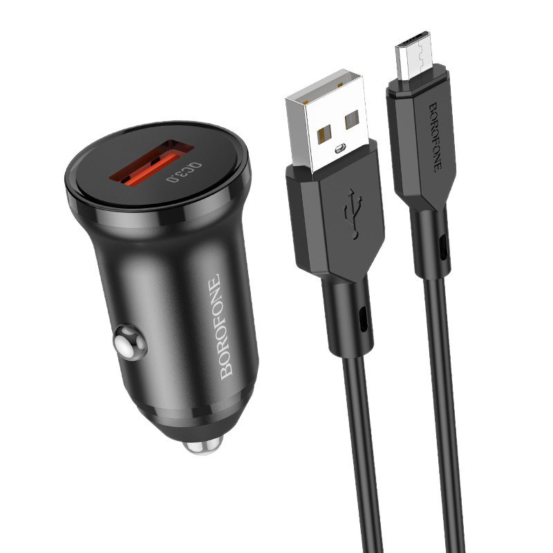 Automobilinis įkroviklis Borofone BZ18 Quick Charge 3.0 18W + MicroUSB,juodas