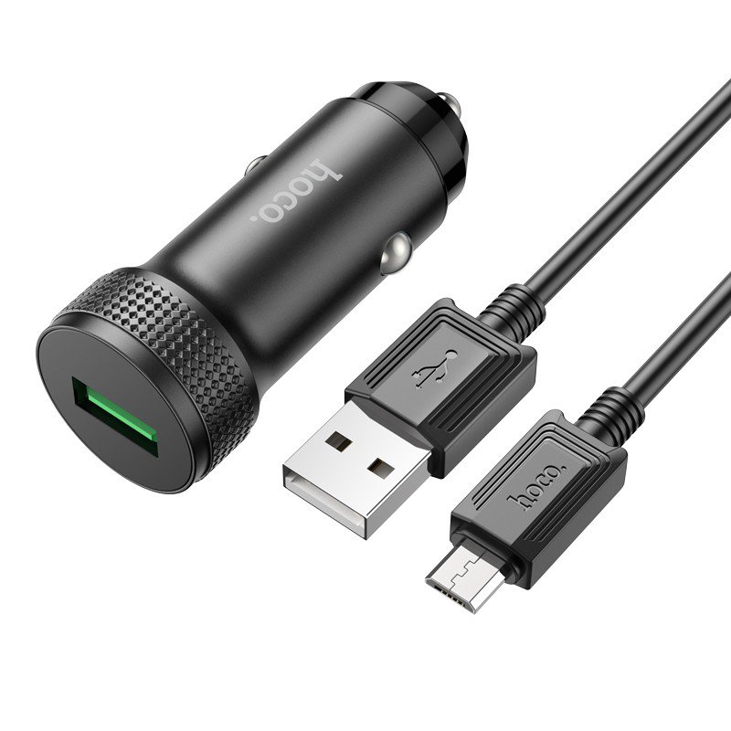 Automobilinis įkroviklis Hoco Z49A QC3.0 18W + MicroUSB juodas