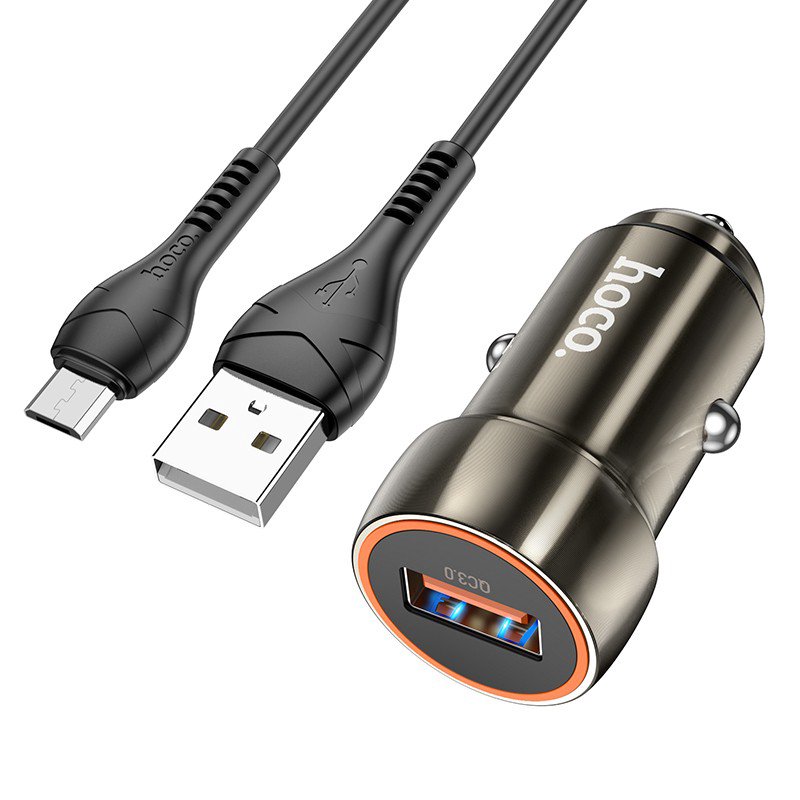 Automobilinis įkroviklis Hoco Z46 USB-A 18W QC3.0 + MicroUSB pilkas