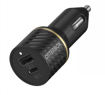 Automobilinis įkroviklis OTTERBOX 30W - USB-C 18W + USB-A 12W PD (greito veikimo), juodas