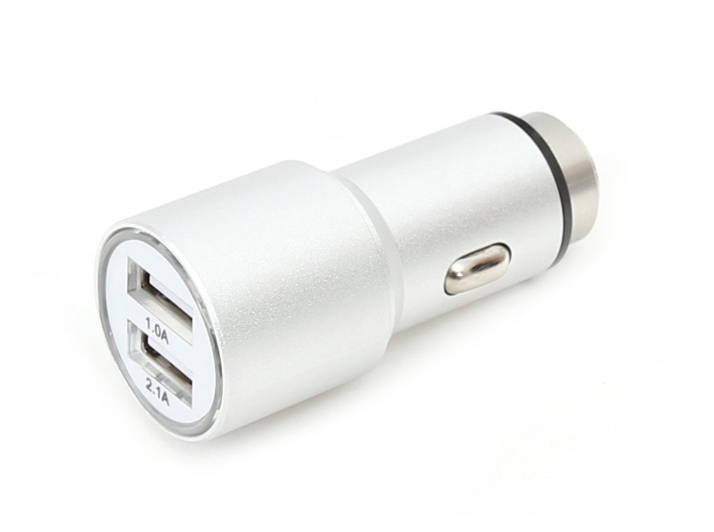 Omega car charger 2xUSB 2100mA Metal, silver (43344)