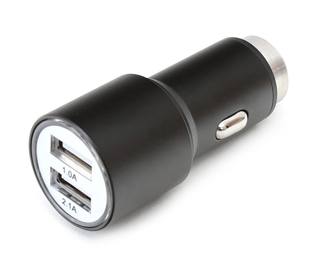 Omega car charger 2xUSB 2100mA Metal, black (43342)