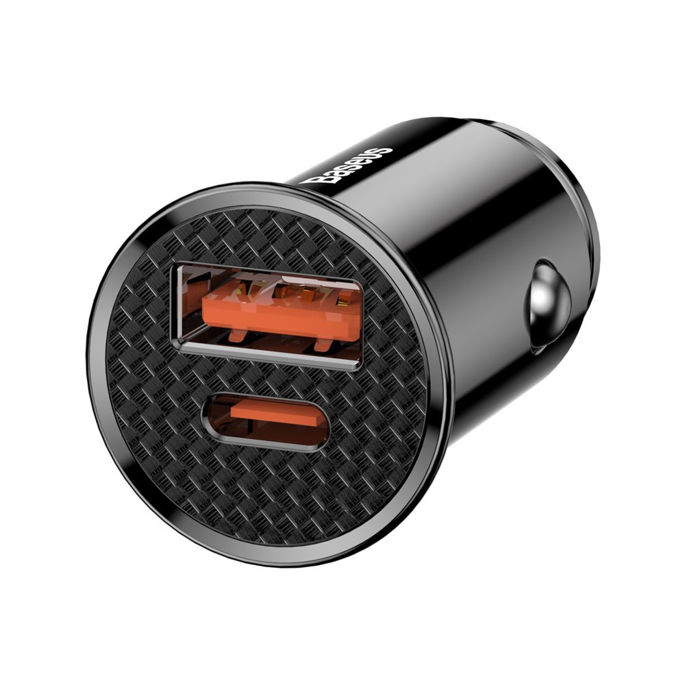 Automobilinis įkroviklis BASEUS 30W 12-24V USB+USB-C QC4.0+SCP AFC,juodas