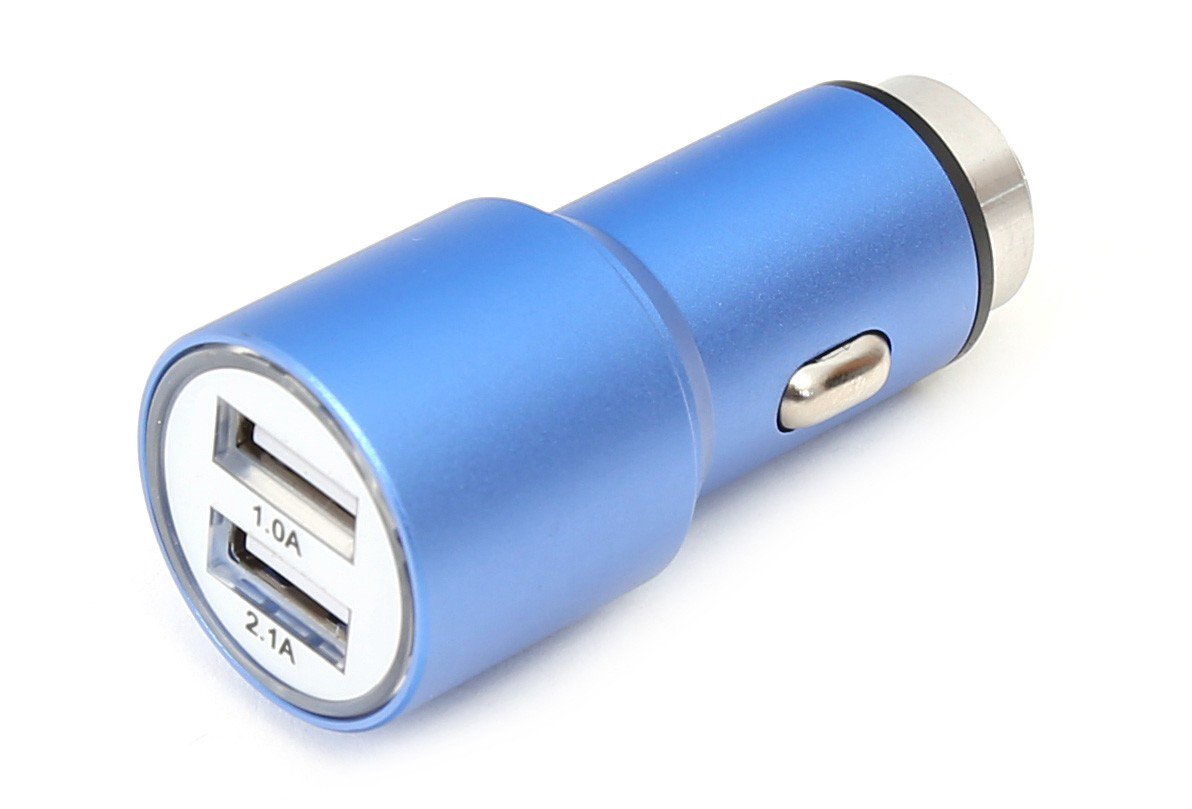 Omega car charger 2xUSB 2100mA Metal, blue (43343)