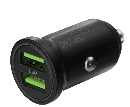 Auto įkroviklis DELTACO 12/24 V, 36 W, 2x USB-A, juodas / USB-CAR128